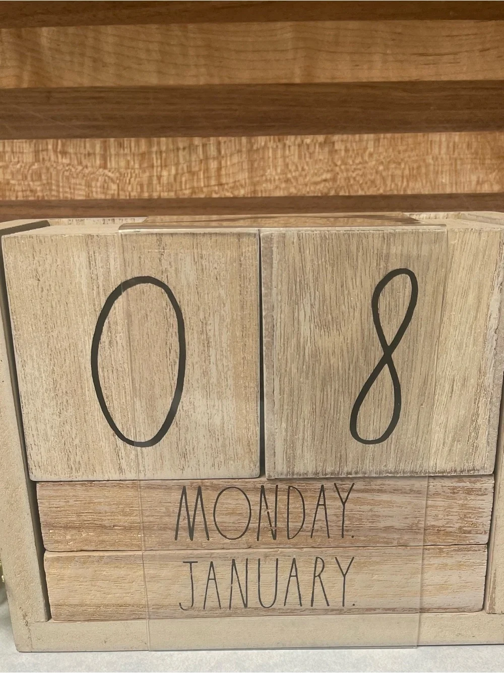 Rae Dunn Neutral Wood Perpetual Block Calendar with Black Accents New